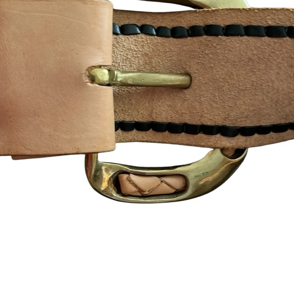 Hussy black & British tan leather belt Tan and Black Woven Belt Gold hardware